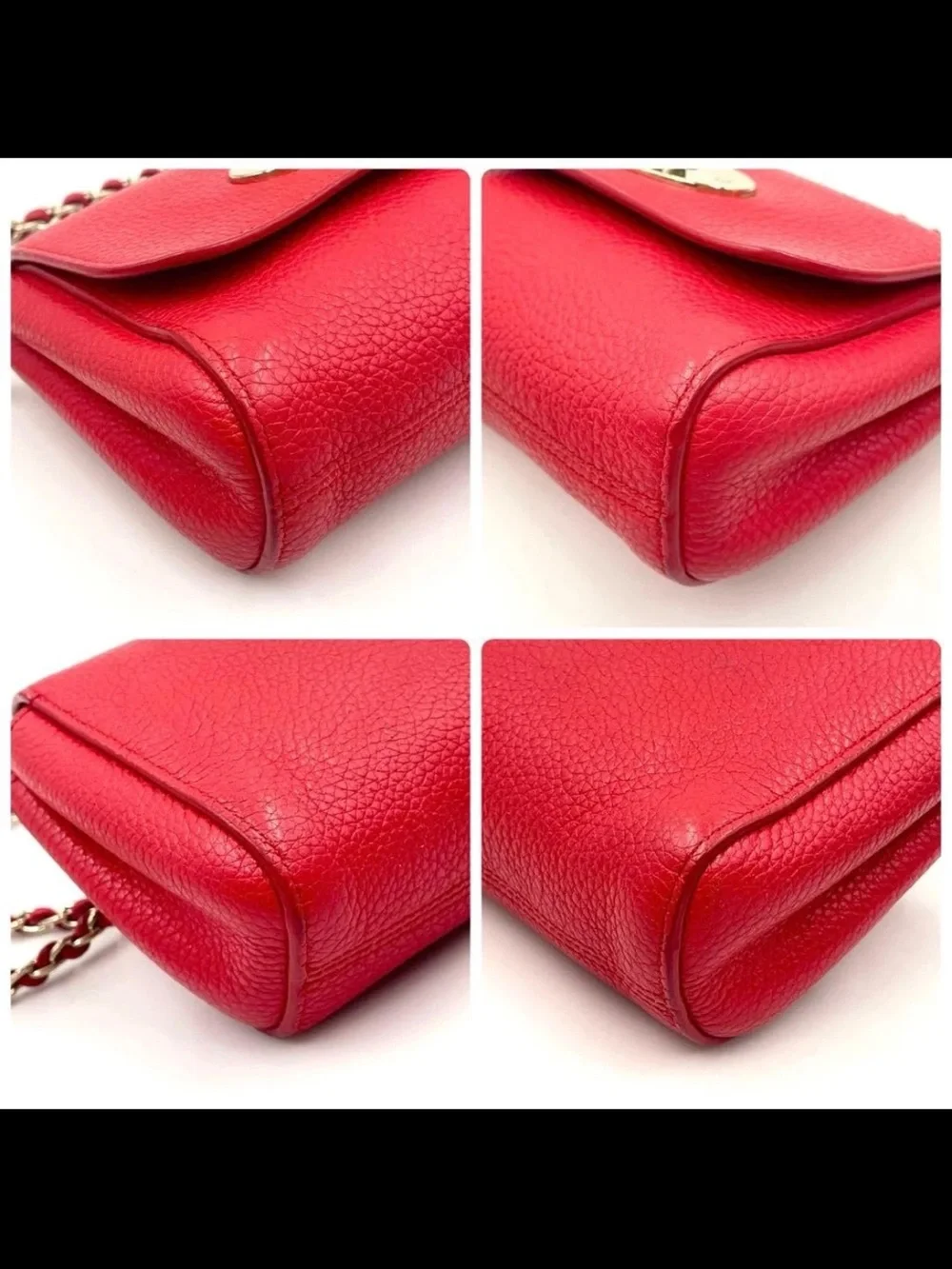 Mulberry Red Pebbled Leather Mini Crossbody with Chain Strap